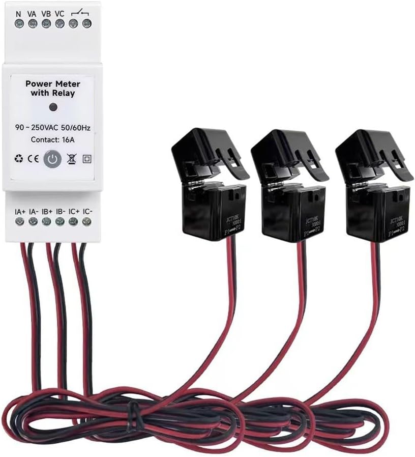 Smart 3‑Phase Din Rail Energy Meter With Clamps,Voltage And Current Monitor For Tuya App Control,Solar Power Consumption And Production Tracking,Overload Protection(80A)