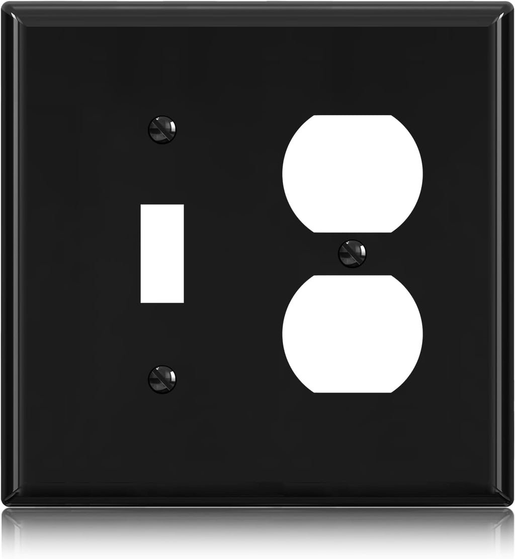 Combination Wall Plate ELEGRP 1-Toggle Light Switch 1-Duplex Receptacle Outlet Combination Wall Plate Cover, Mid-Size 4.88" x 4.94" Unbreakable Thermoplastic Faceplate Cover, UL Listed (1 Pack, black)