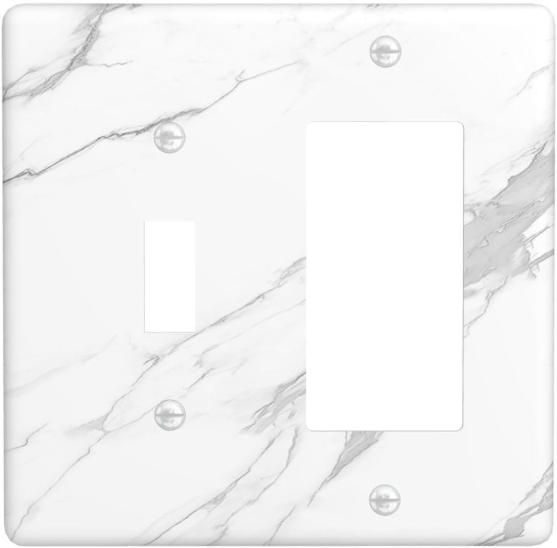Outlet Covers Modern White Gray Marble 1 Toggle 1 Rocker Combination Decorative Wall Plate Electrical Switch Plates Light Switch Cover Plate for living Room Bathroom Decor