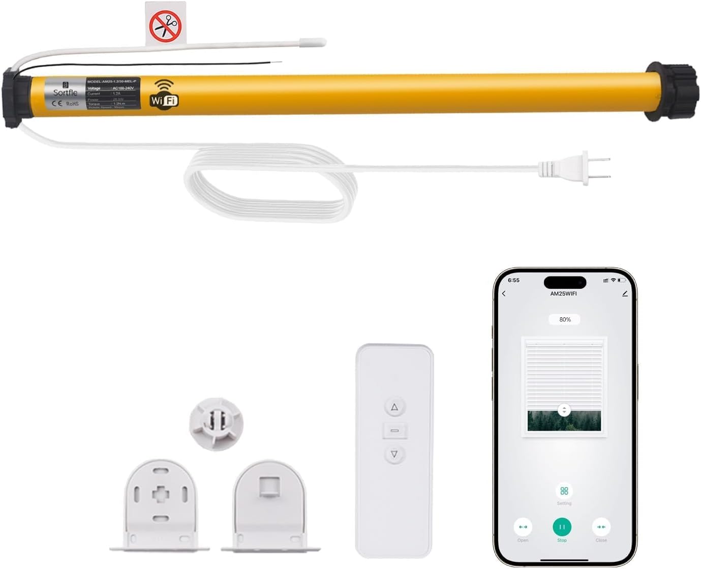 Smart Tuya WiFi Blinds Motor, AC100-240V Plug-in for 1.5"/38mm Shade Tubes, Compatible with Alexa/Google Home, APP & Timer Control, No Hub Required - Idea for Zebra, Roman, Roller Shades