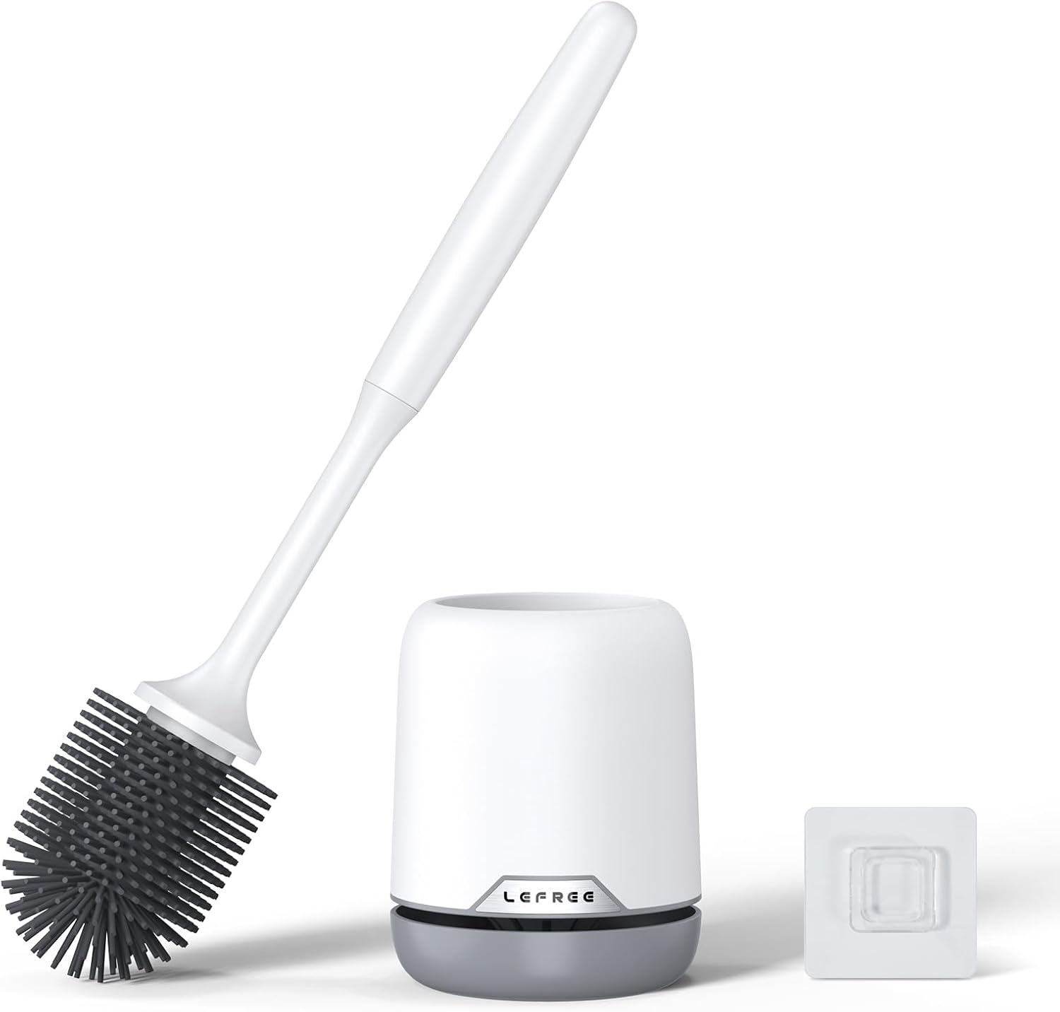 Lefree Silicone Toilet Brush and Holder, Bathroom Cleaner Brush Set, Non-Slip Handle Toilet Bowl Brush with TPR Soft Bristle, Wall Mounted/Floor Standing