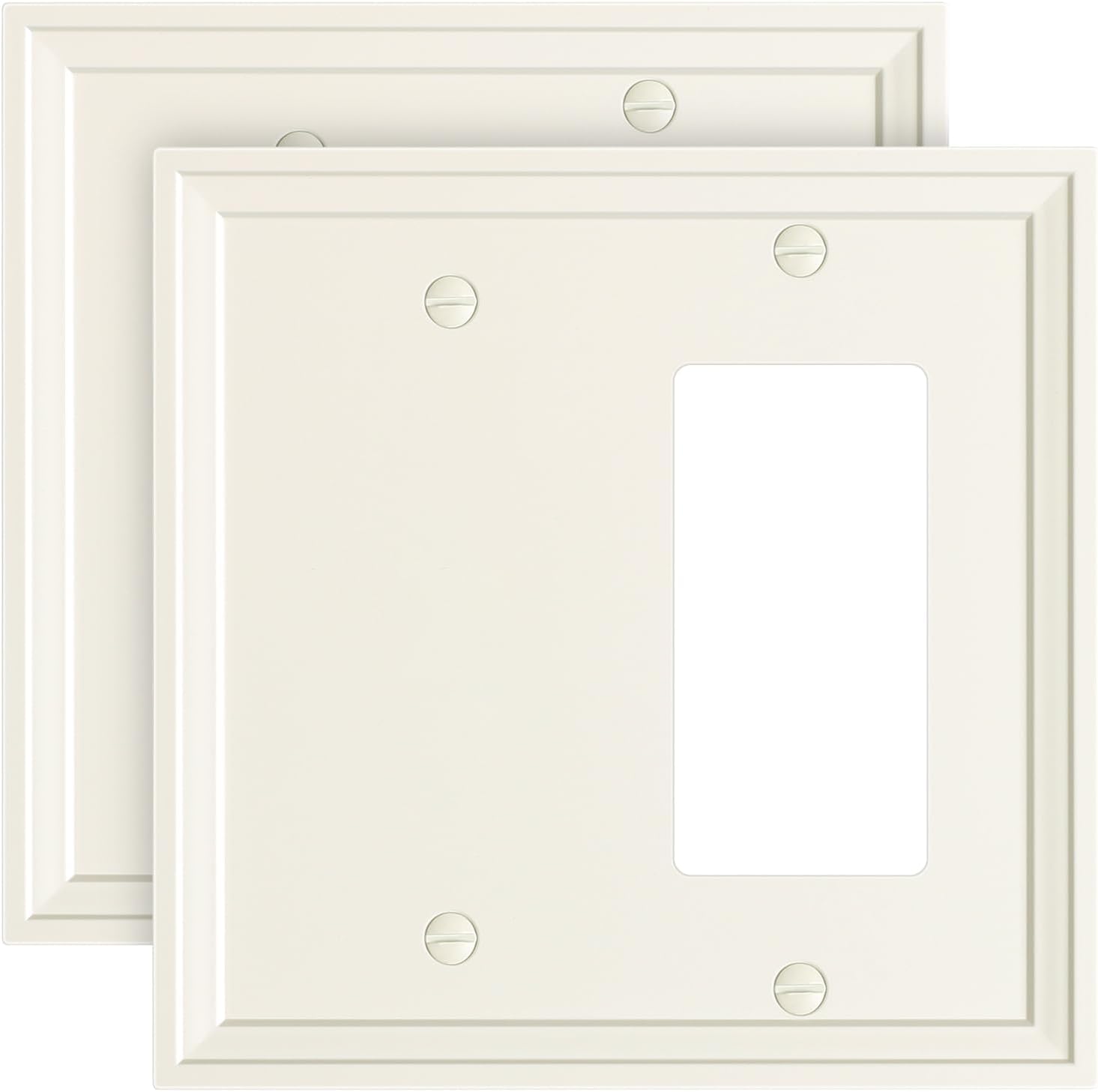 2-Pack Combo Blank/Decorator Light Switch Cover Plate, Light Almond Modern Decorative Electrical Outlet Covers, Bamboo Fiber Wall Switch Plates and Outlet Covers