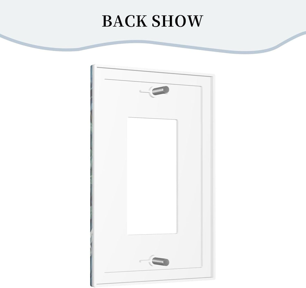 White Flowers Green Leaves Single Decora Outlet Wall Plate 1 Gang Rocker Decorative Switchplate Faceplate GFCI Light Switch Covers for Home Living Decor