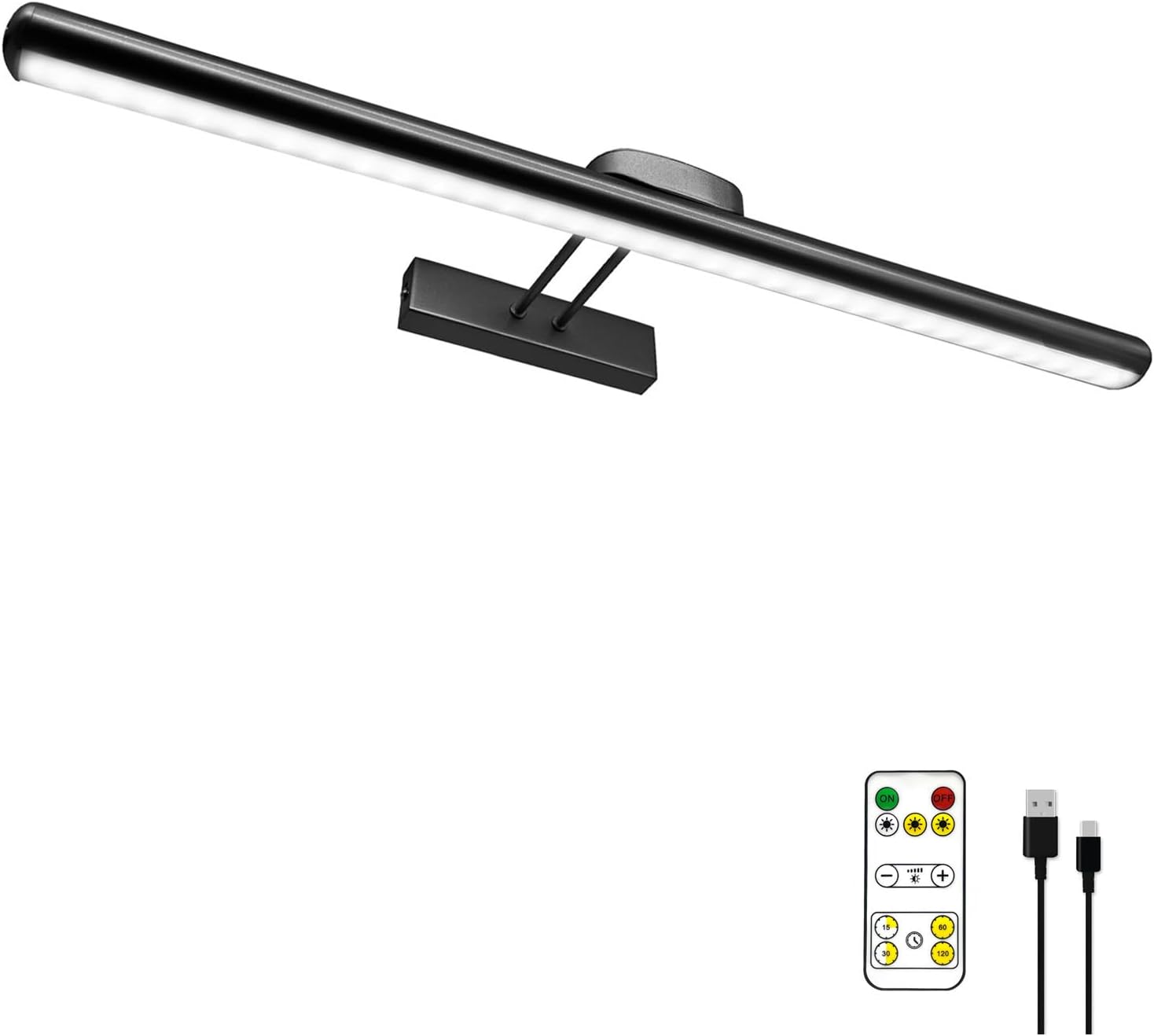 24.4" Wireless Picture Lights, Rechargeable Battery Art Display Light with Remote Control, Dimmable/Timer Off Dartboard Light, 3 Lighting Modes Full Metal Painting Display Lights (Black-1Pack)