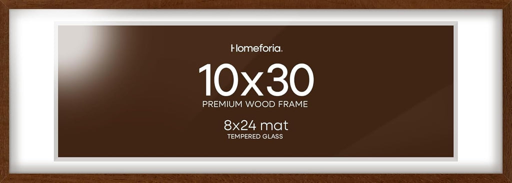 Homeforia 10x30 Picture Frame Brown, High End Dark Oak 10x30 Walnut Wood Poster Frame with Mat 8x24 Print, 10 x 30 Wooden Frame Matted to 8 x 24 Photo, 30x10 Frames, Tempered Glass, Wall Kit, Set of 1