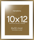 Homeforia 10x12 Bronze Picture Frame, High End Metal 10x12 Brass Frame with Mat 8x10, 10 x 12 Poster Frames Matted to 8 x 10 inch Photo, 10 by 12 Bronze Thin Frames, Tempered Glass, Wall Kit, Set of 1