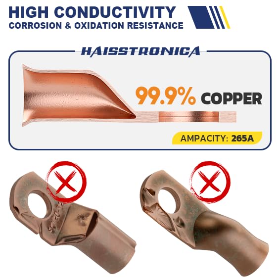 haisstronica 10pcs 2/0 AWG - 5/16"(M8) Tinned Copper Battery Lugs, Heavy Duty Wire Lugs with 10pcs 3:1 Adhesive Heat Shrink Tubing, 00 Gauge Wire Lugs, Tinned Copper Battery Cable Ends