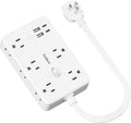Surge Protector Power Strip 1 FT Flat Extension Cord ，10 AC Outlets & 4 USB Ports(5V/3.4A 17W), 1080J ，Wall Mountable Desktop Charging Station with Flat Plug for Office Supplies and Home, White