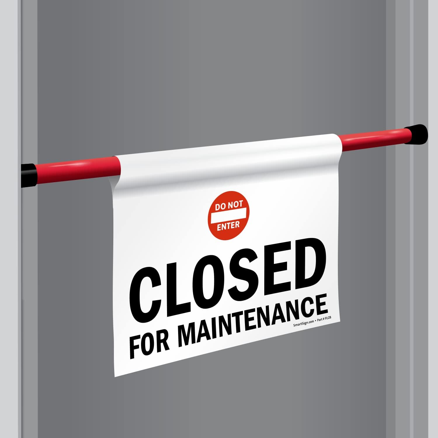 SmartSign "Closed For Maintenance" Hanging Doorway Barricade Sign with Do Not Enter Symbol, Spring-loaded Adjustable Aluminum Pole & 11.25" x 18" Vinyl Sign Kit, Black/White/Red, USA-Made