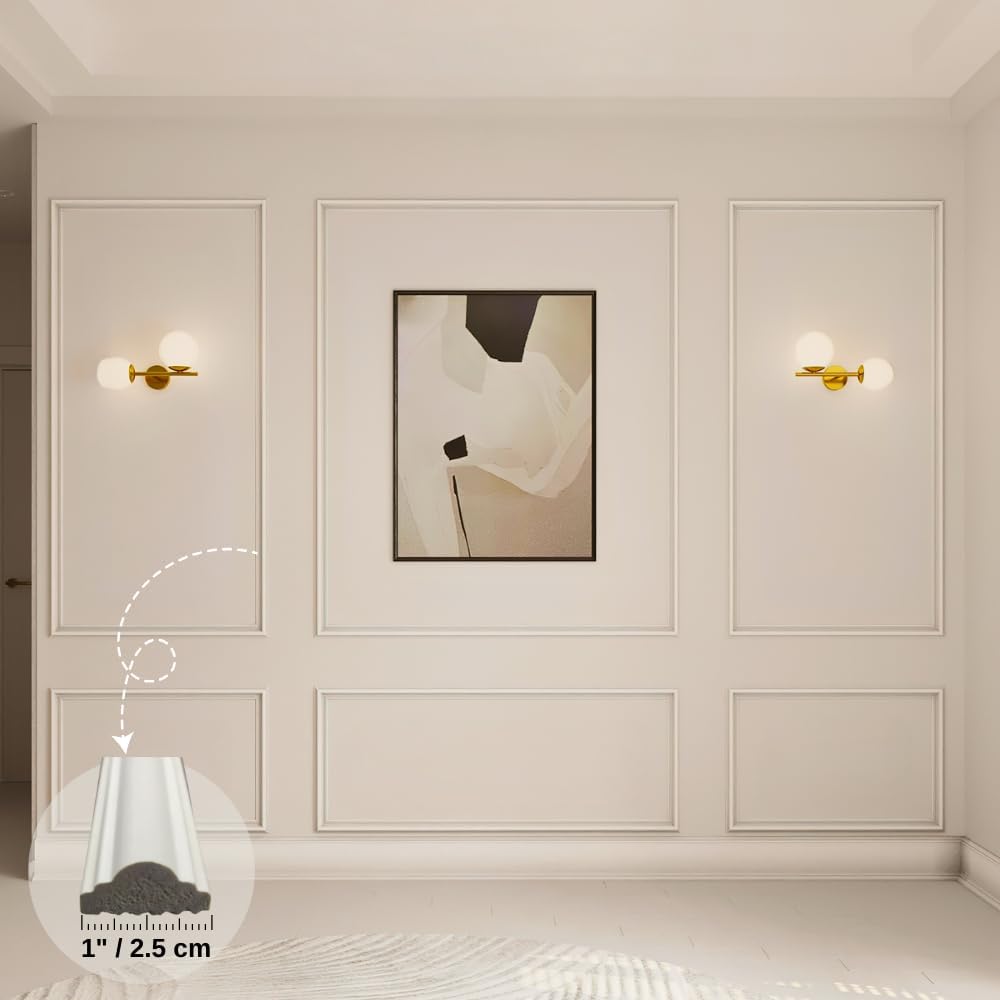 Peel and Stick Wall Molding Package Ready to Assemble, Pre-Cut Factory Primed, Wall Panel Kit, Wall Molding Package - Wall Trim Kit (Model-3)