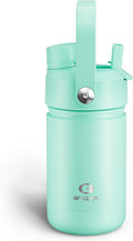 Kids Insualated Water Bottle with Straw - 12oz Stainless Steel Water Bottle with Dual Spouts, Leak-Proof, BPA-Free, Double Wall Vacuum Keeps Cold for 24 Hours for Sports, Travel, School (Brook Green)