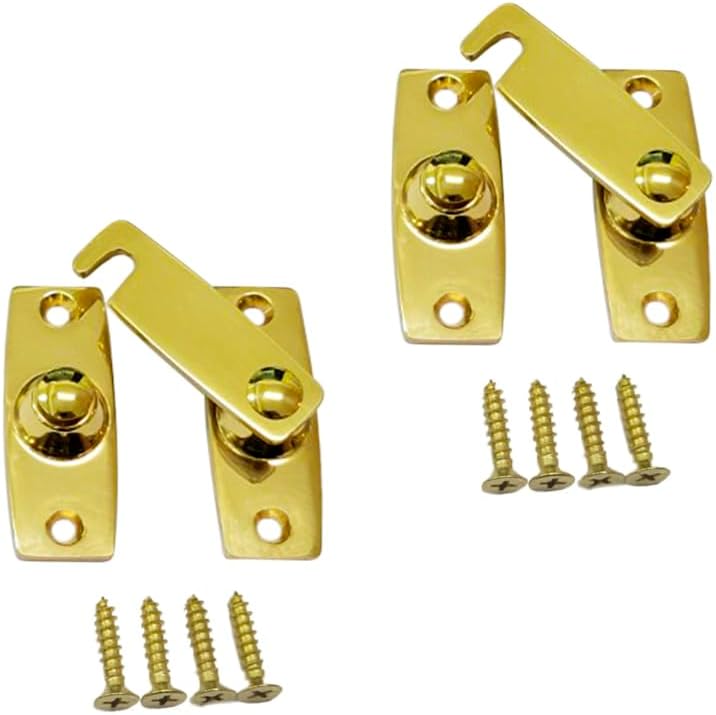 QCAA 2.5" x 2.65", Large, Heavy Forged Solid Brass Door Latch, 180 Degrees Flat Surface Mounting Door Latch Buckle for Doors & Windows, Vibrated Brass, 2 Pack, Made in Taiwan