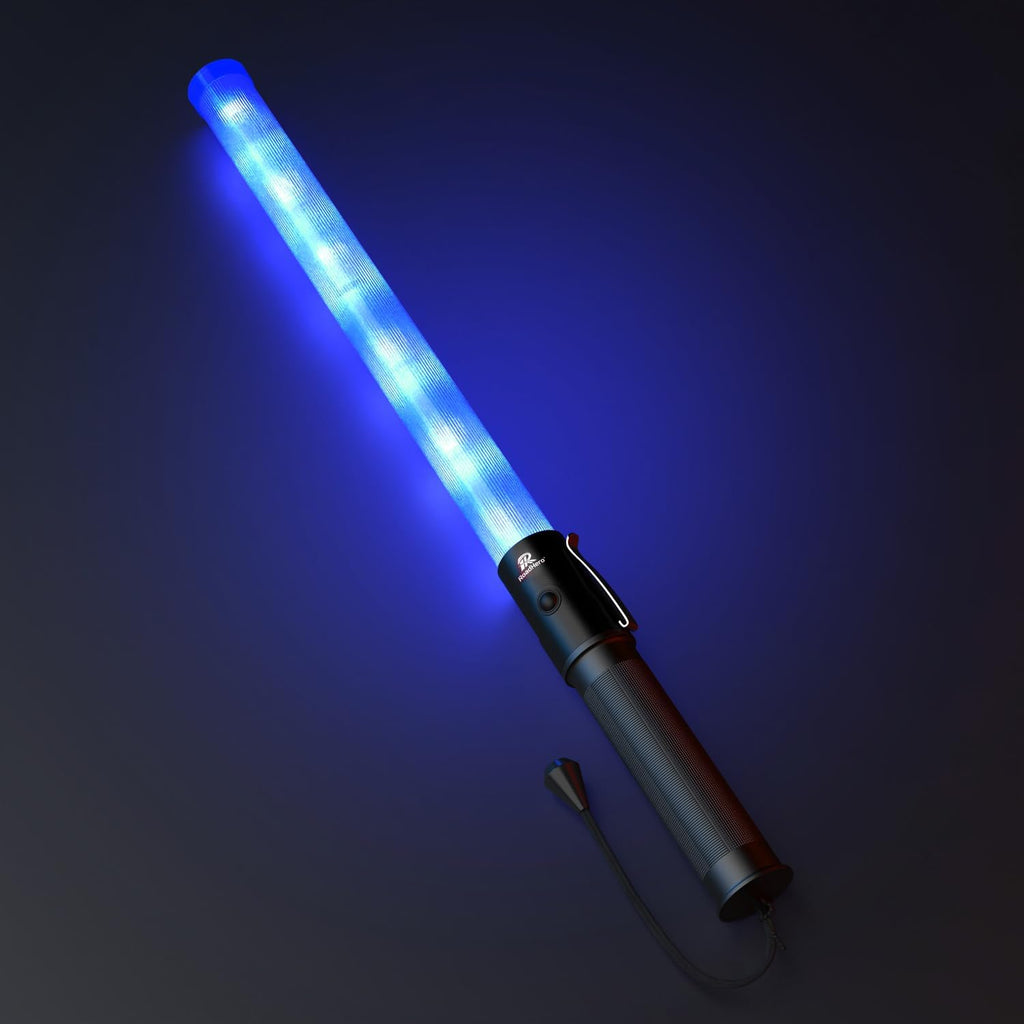 RoadHero 21 Inch Traffic Wands, Blue LED Traffic Control Baton with 2 Flashing Modes, Night Safety Light Wand with Side Clip for Parking Lot