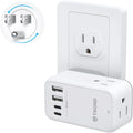 TROND Outlet Splitter with 360 Rotating Plug, 3 AC Plug Extender with 2 USB-C & 2 USB-A Ports, Additional Outlets off to Side, Useful Adapter with Rotating Design for Home Travel Cruise Essentials