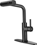 WEWE Waterfall Kitchen Faucet with Pull Down Sprayer, Black Kitchen Faucet with 3 Modes(Sweep/Stream/Waterfall) Swivel Switch Mode,Single Handle Kitchen Sink Faucet