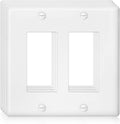 Decorator Wall Plate Double Gang Light Switch Plate Outlet Cover,Unbreakable Polycarbonate Thermoplastic, White (4-Pack, Double Decorator-White)