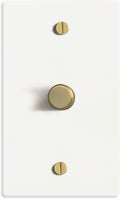 SELECT White Brass Dimmer Light Switch, 1 Way Rotary Dimmer, 1 Gang TRIAC/Leading Edge Dimmable LED Light Switch, 15A 120V AC with Brass Knob, Faceplate & Dimming Module, UL Listed