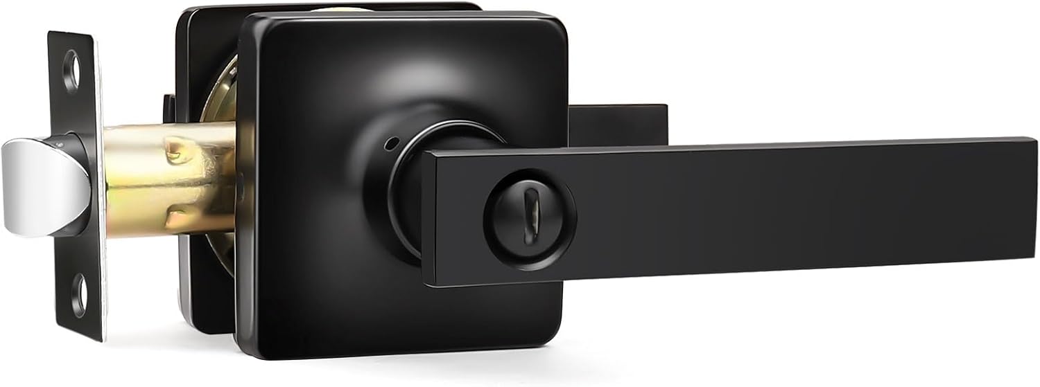 GOBEKOR 6 Pack Matte Black Privacy Door Handles Interior Door Levers for Bedroom Bathroom Black Privacy Levers Square Lever Door Handles
