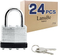 LanuBe Lock Laminated keyed Padlock (1-9/16", 40mm), keyed Alike Locks, Normal Shackle,Marked Black Plastic Hoop, Pack of 24