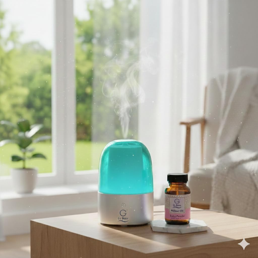 G’s Breeze Smart Diffuser with Refill – Bluetooth & Wi-Fi App Control, Gradient LED Lighting, Adjustable Scent Intensity, Low Noise, 24 Hour, Aromatherapy Diffuser for Home & Office - Baby Powder