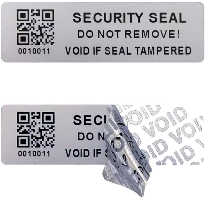 Tamper Evident Proof Barcode Stickers with Individual Serial Number Security Warranty Void Sticker,Sealing Label for Package(150pcs 2x0.6 inches,Matte Silver)