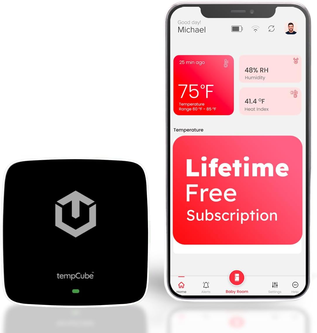 WiFi Temperature & Humidity Sensor | Connects 2.4 GHz – Real-Time 24/7 Monitoring | No Subscription | Data Logger | Unlimited Text/Email Alerts | Ideal for Freezer, Medical & Food Storage