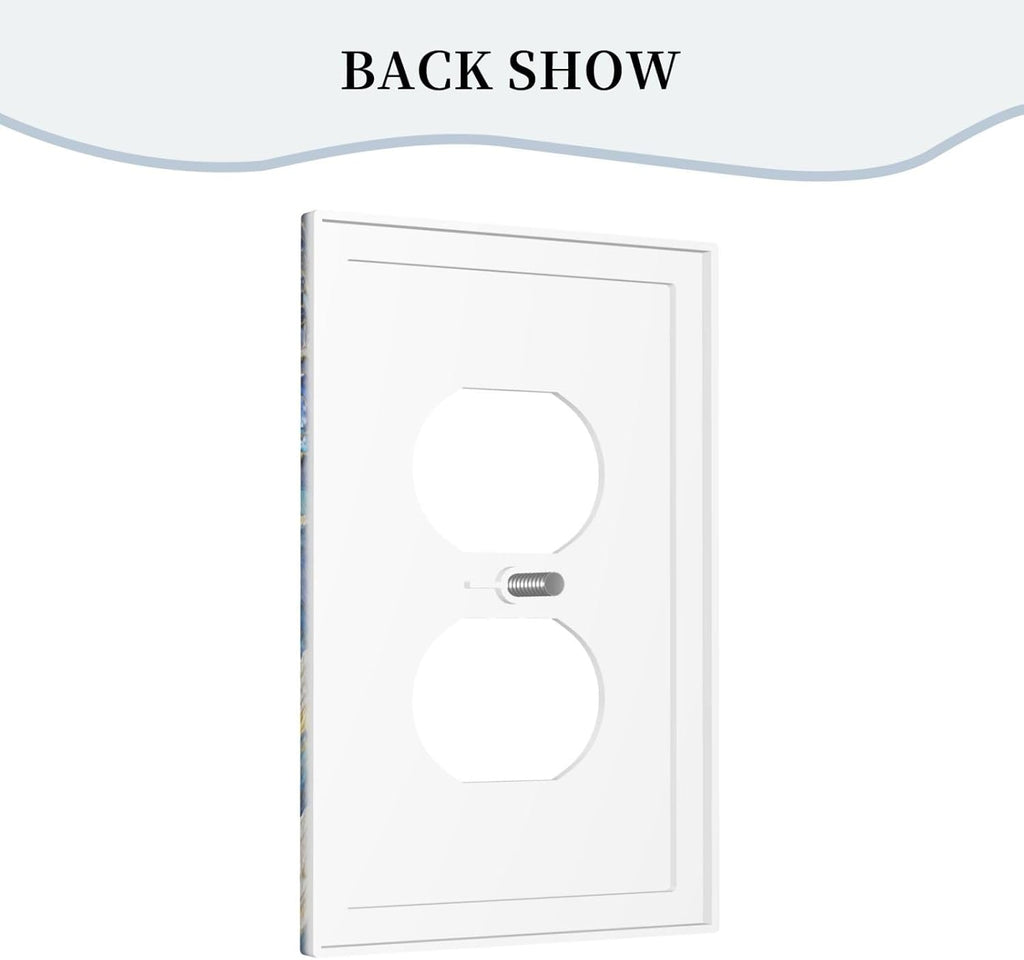 Decorative Outlet Covers Blue White Flower Gold Line Cloud 1 Gang Duplex Light Switch Cover Plate Unique Wall Plates for Electrical Outlets Switch Plate Covers for Bedroom Home Decor