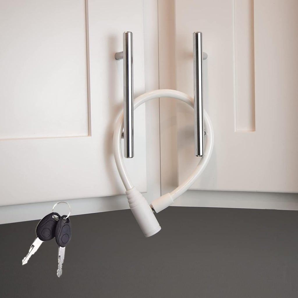 Urban August Child-Proof Refrigerator Lock for Kids & Adults - Lock for French Door Fridge and Cabinet (Regular, White - 2 Pack)