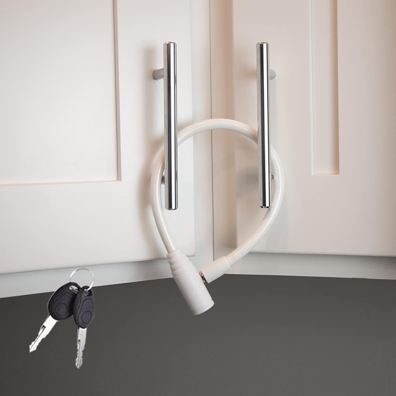 Urban August Child-Proof Refrigerator Lock for Kids & Adults - Lock for French Door Fridge and Cabinet (Regular, White - 2 Pack)