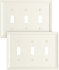 2-Pack Triple Toggle Light Switch Cover Plate, Light Almond Decorative Switch Plate Covers, Natural Bamboo Fiber 3 Gang Wall Plate, Corrosion Resistant