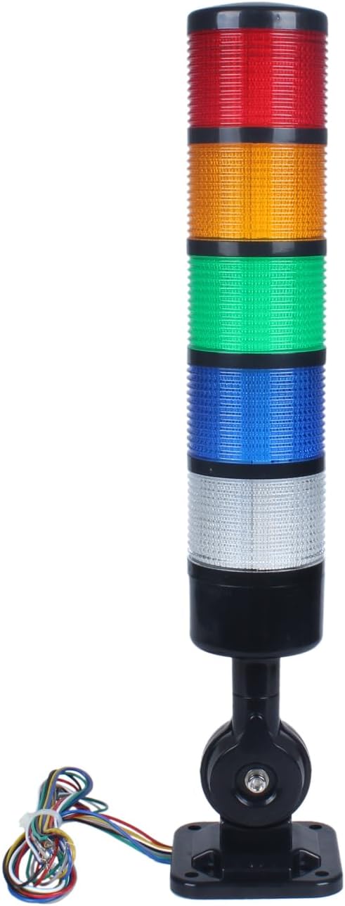 Led Signal Tower Stack Lights, Industrial Signal Warning Lights, Column Tower Lamp with Rotatable Base, Steady/Flashing Switchable, 110V 220V AC(5-Layer, with Buzzer) Black