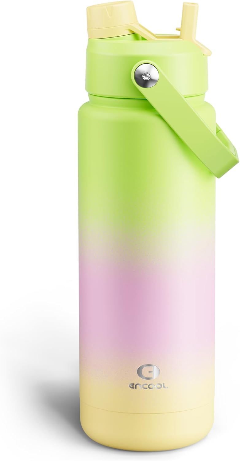 ENCOOL Insulated Water Bottle with Straw Stainless Steel Water Bottle, Leak-Proof, BPA-Free, Double Wall Vacuum Keeps Cold for 24 Hours for Sports, Travel, School (32 oz, Morning Dew)