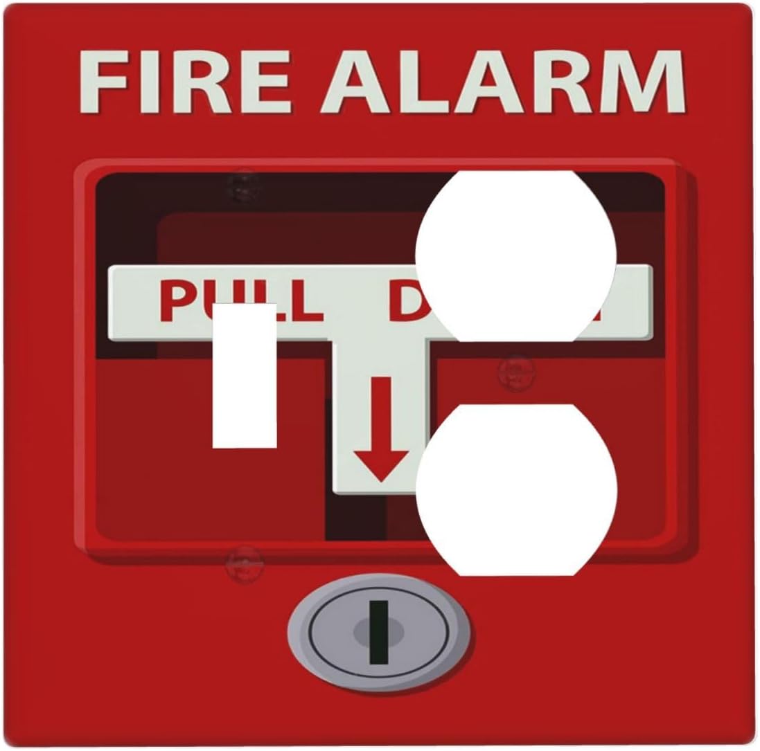 Decorative Outlet Covers Artistic Red Fire Alarm Motifs 2 Gang Wall Plate Cover Single Toggle Duplex Combo Two Switch Light Switch Cover Plate Jumbo Dual GFCI Faceplate for Home Decor