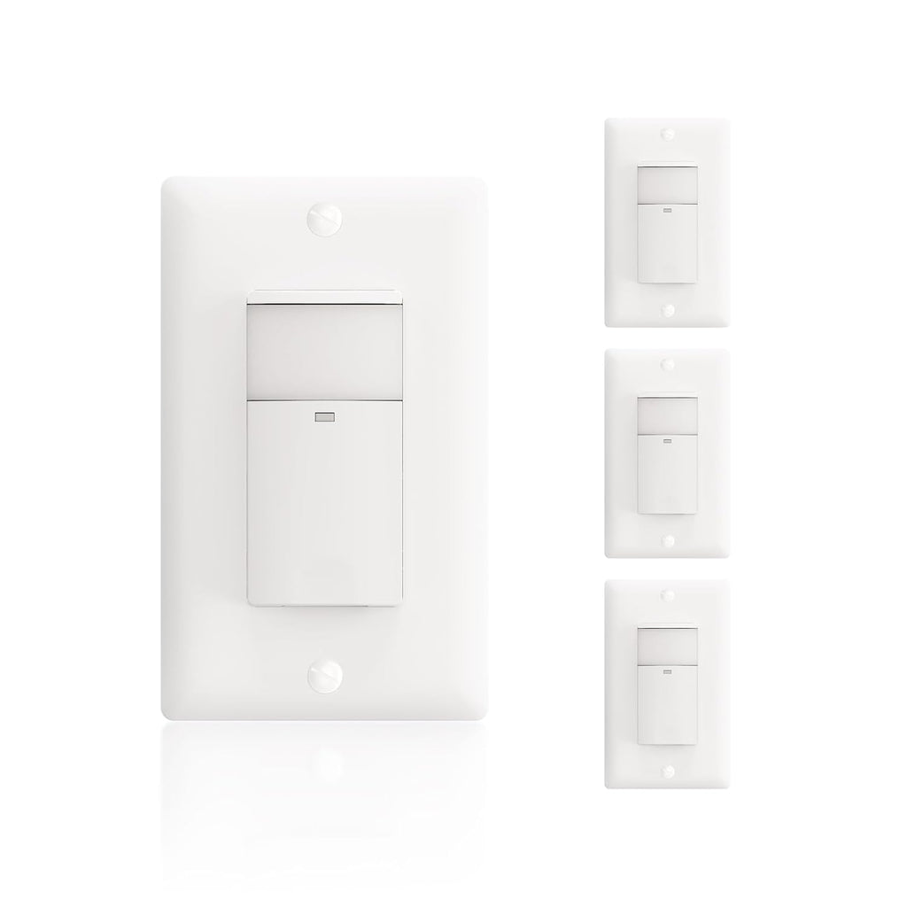 ECOELER PIR Motion Sensor Light Switch, Occupancy Motion Detector Wall Switch with Sensitivity & Delay Adjustable, Neutral Wire Required, Single Pole, for Hallway, Bathroom, Storage Room, 4 Pack