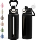 SANDJEST Glass Water Bottle with Silicone Sleeve 24oz with Lid, Motivational Time Marker, Drinking Hydration Glass Bottles for Men Women, Gym Travel Sports (Black)