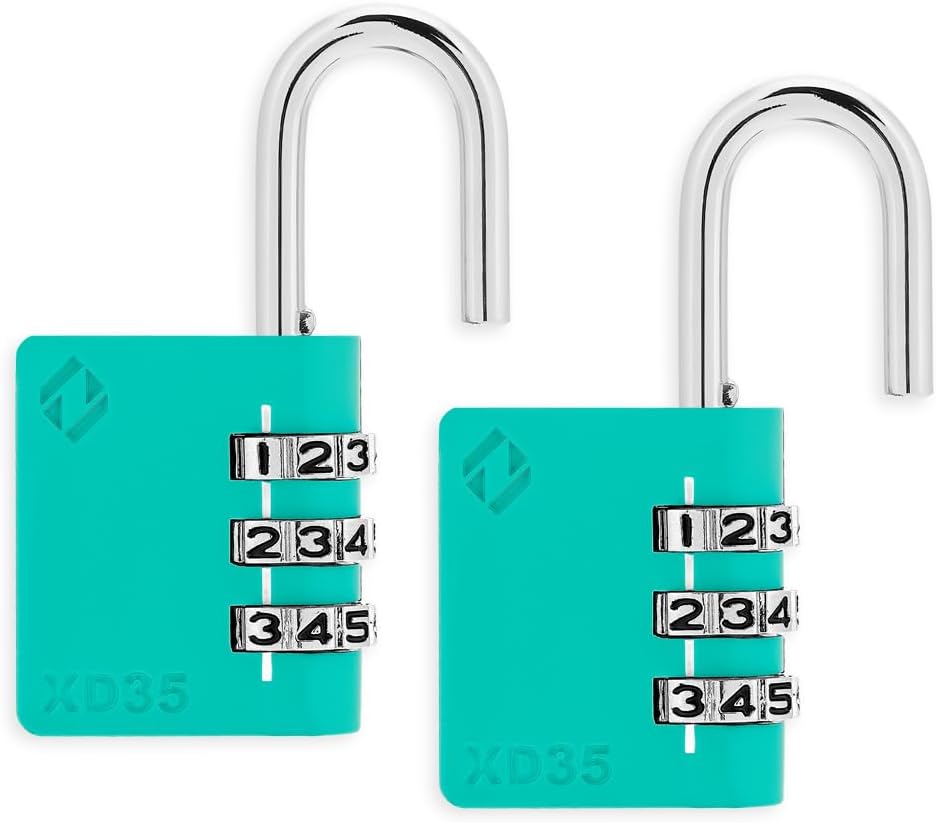 XD35 Combination Lock, 3-Digit Padlock for School Gym Sports LockerLock, Fence, Toolbox, Case, Hasp Storage (2-Pack, Emerald)