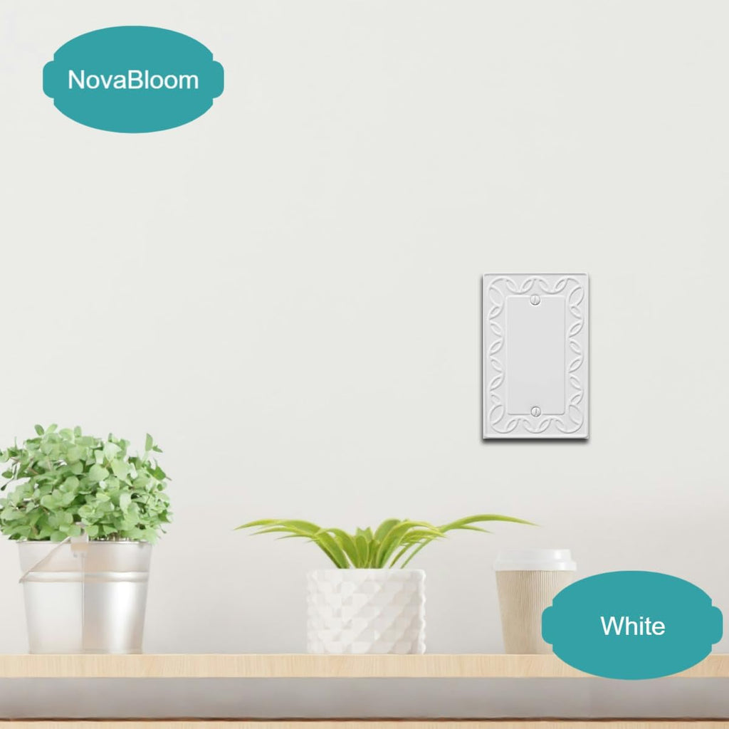 Single Blank Light Switch Cover NovaBloom Metal Wall Plate, 4-Pack White 1 Gang, Light Switch Cover Outlet Cover Decorative Wallplate, Durable