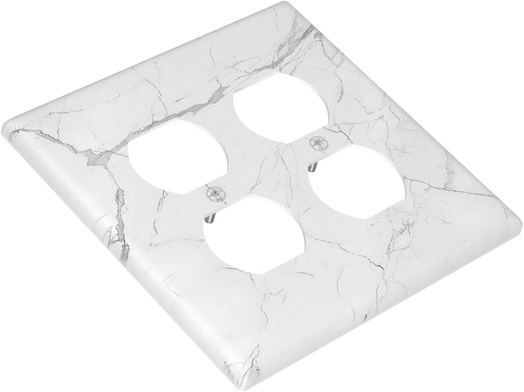 Outlet Covers White Grey Abstract Modern Marble 2 Gang Double Duplex Decorative Light Switch Covers Electrical Wallplates Socket Faceplate for Bathroom Kitchen Decor