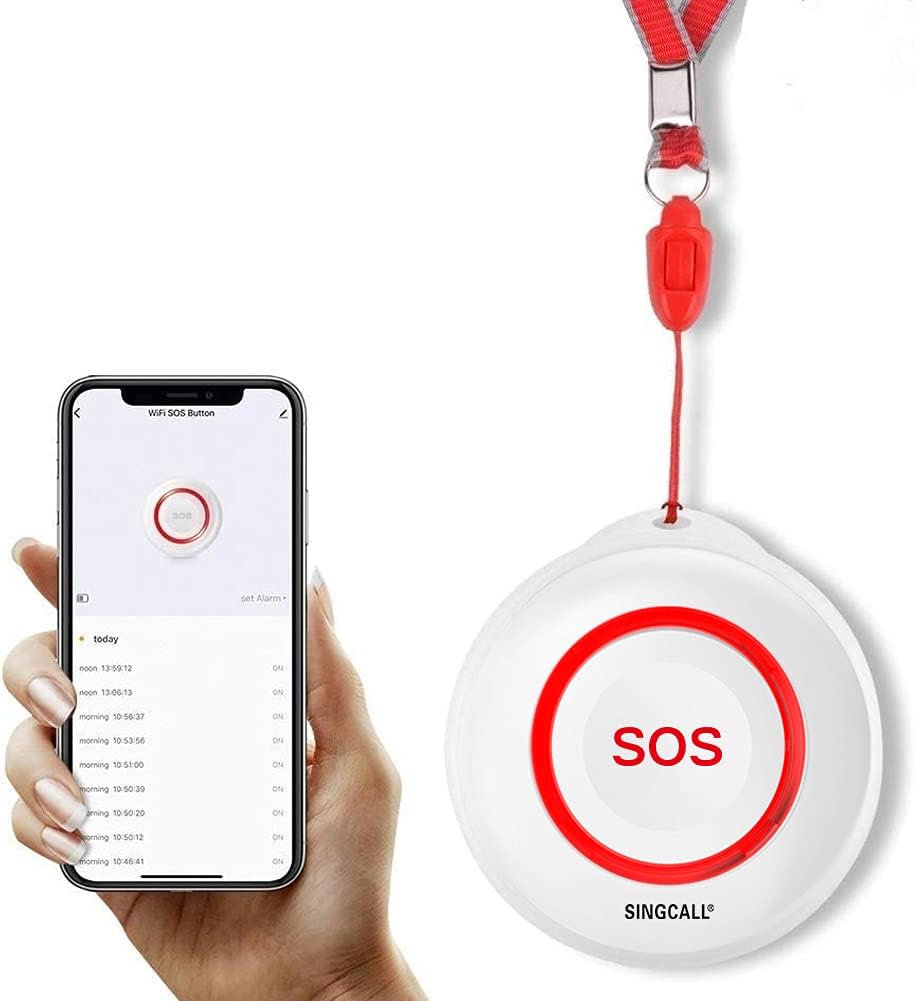 SINGCALL Caregiver Pager Panic Button Alert Button Medical Alert System Emergency Button for Elderly SOS Alarm Bell for Seniors Tuya Smart Waterproof Wireless Pager (only 2.4GHz WiFi)