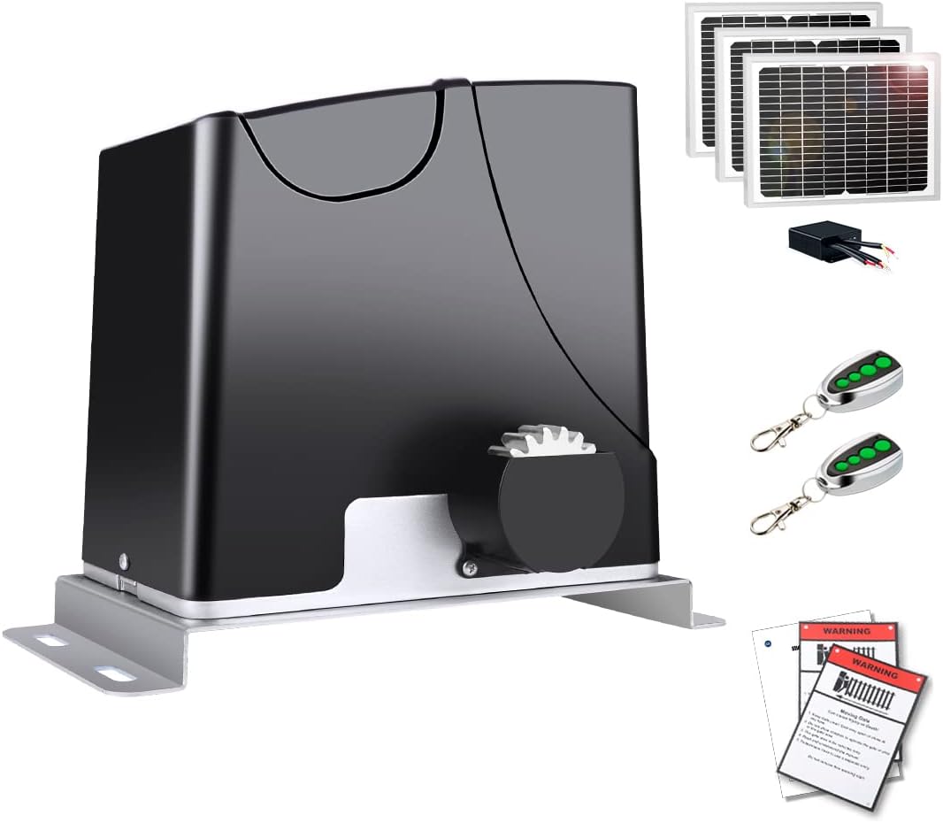 TOPENS DK1000S Solar Sliding Gate Opener Rack Drive Automatic Gate Motor for Heavy Driveway Slide Gates Up to 1800 Pounds, Electric Gate Operator Battery Powered with Solar Panel Remote Control Kit