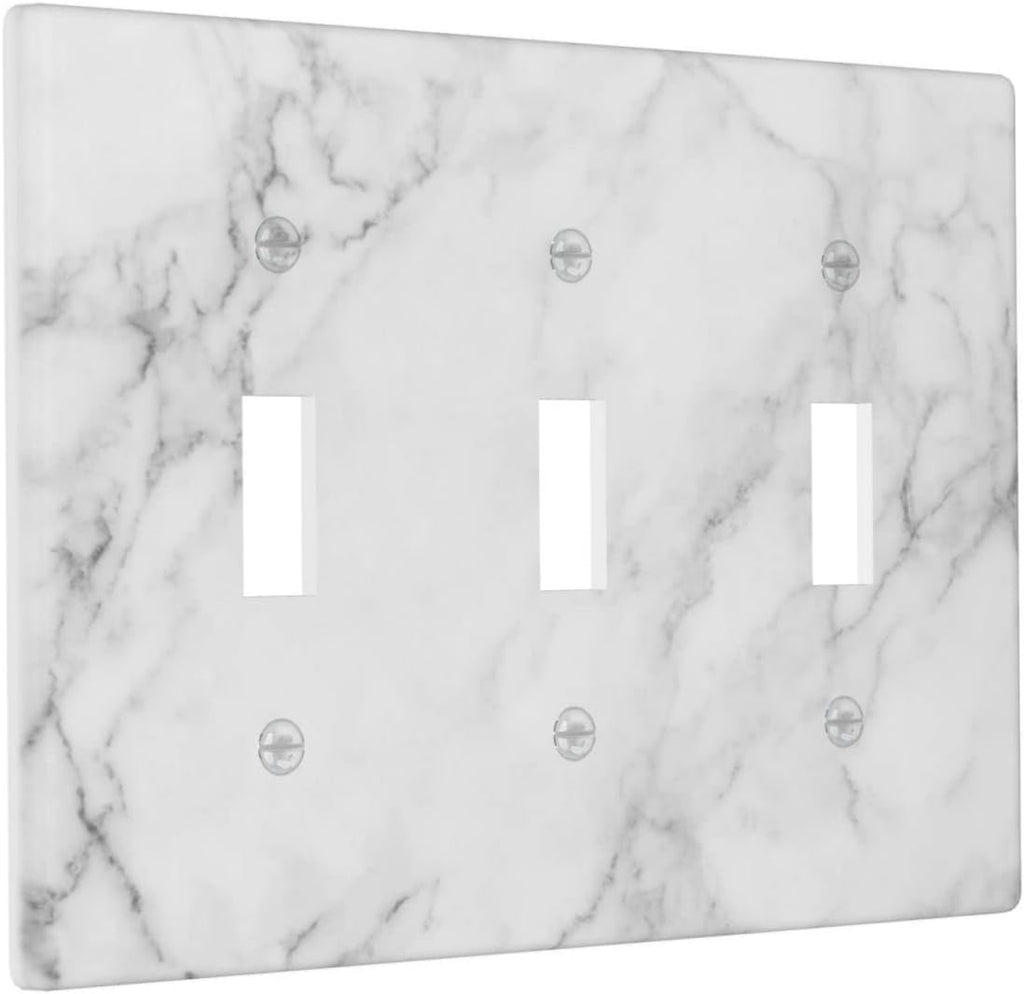 White Marble Pattern Light Switch Cover Plates Decorative Wall Plate Triple Toggle Art Print Faceplate for Kitchen Home Kids Room Decor 6.38" X 4.5"