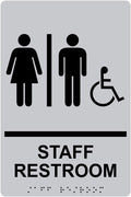 ComplianceSigns.com Staff Restroom Sign, ADA-Compliant Braille and Raised Letters, 9x6 in. Black on Silver Acrylic with Adhesive Mounting Strips
