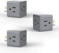 POWERCORDS 3 Power Blocks Outlet Splitter, 3 Pack, Grounded Wall Tap, 3-Prong Plug Adapter AC Multi Plug Wall Outlet, Power Splitter, Cruise Essentials, for Home Office School Dorm, UL Listed,Grey