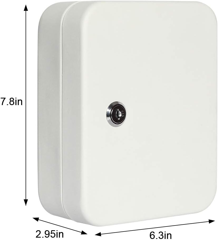 Jssmst Key Lock Box Wall Mount Security Key Storage Box, Locking Key Cabinet Wall Mount with 20 Key Hooks & Tags Key Labels, 7.87 x 6.3 x 2.95 inches, White Matt