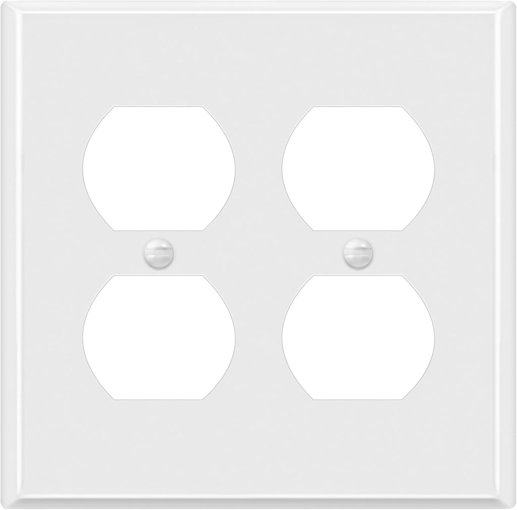 ENERLITES Double Duplex Receptacle Metal Wall Plate, Corrosion Resistant, Standard Size 2-Gang 4.50" x 4.57", Powder Coated Stamped Steel, 7722-WG, White Gloss