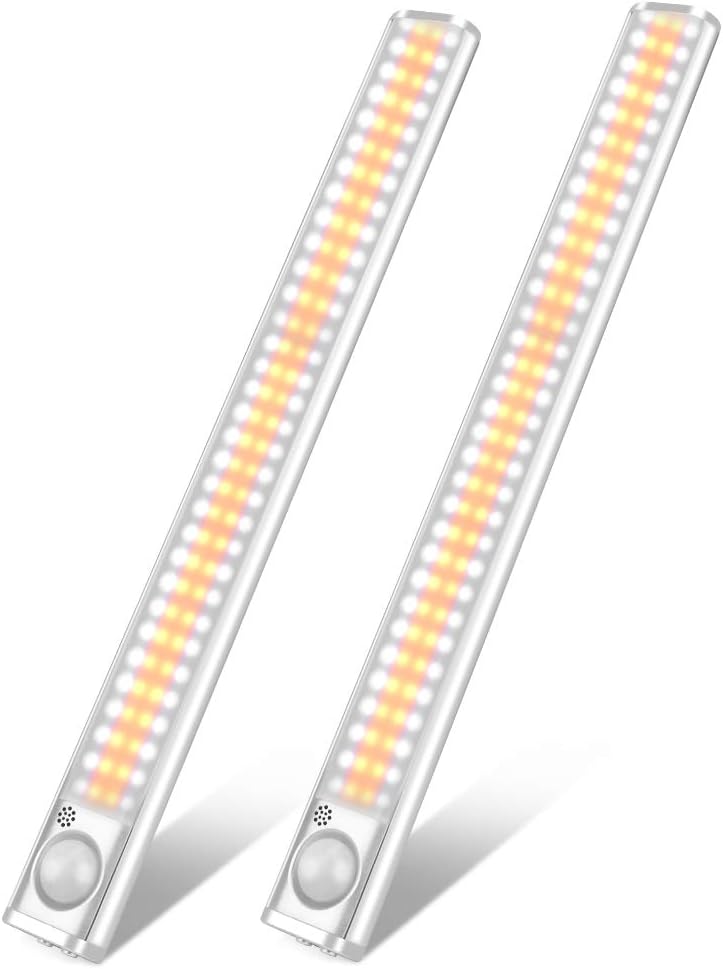 goodland 160 LED Closet Lights Motion Sensor Under Cabinet Lights Indoor Lighting 3000mAh Battery Powered Light Bar Dimmable Rechargeable Closet Light for Kitchen, Wardrobe, Stairs(2 Pack)