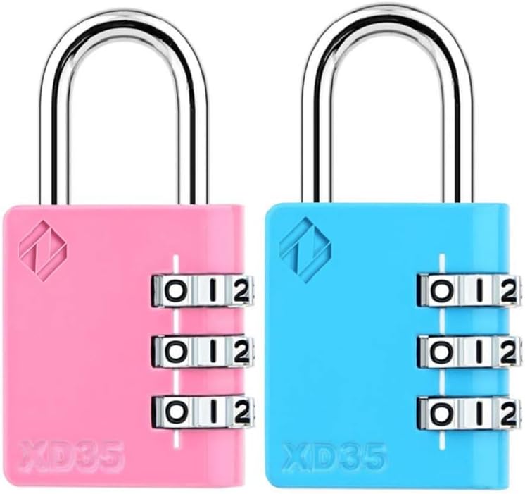 XD35 Combination Lock, 3-Digit Padlock for School Gym Sports LockerLock, Fence, Toolbox, Case, Hasp Storage (2-Pack, Pink, Blue)