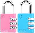 XD35 Combination Lock, 3-Digit Padlock for School Gym Sports LockerLock, Fence, Toolbox, Case, Hasp Storage (2-Pack, Pink, Blue)