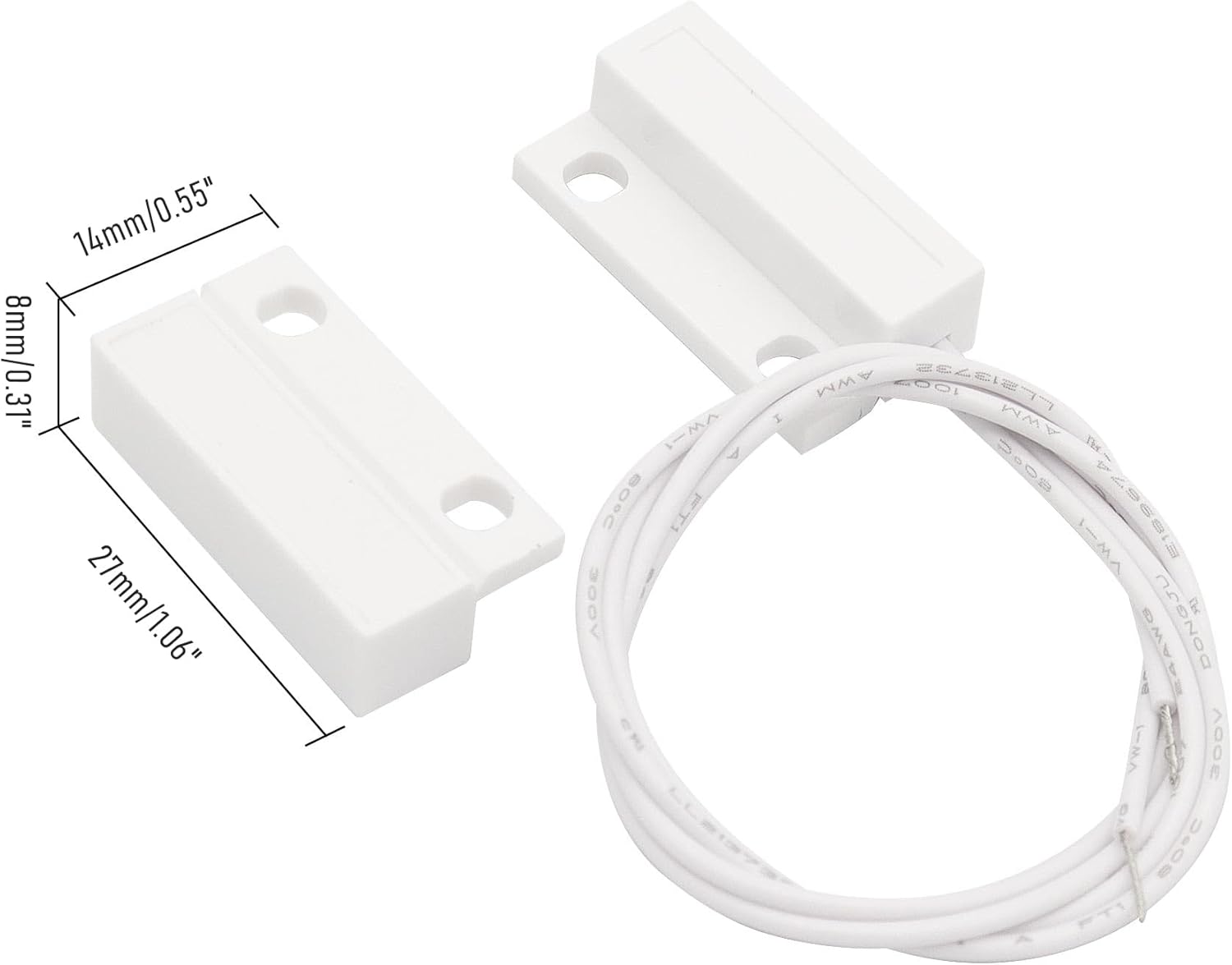 2Pcs Magnetic Reed Switch Wired Surface Mount Normally Closed NC Contact Sensor Alarm Magnetic Door Switch with 2 Wires, ABS, MC-38