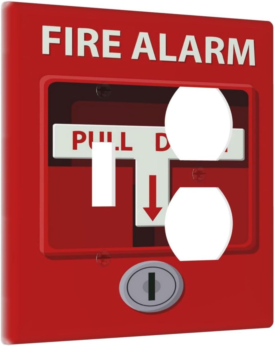 Decorative Outlet Covers Artistic Red Fire Alarm Motifs 2 Gang Wall Plate Cover Single Toggle Duplex Combo Two Switch Light Switch Cover Plate Jumbo Dual GFCI Faceplate for Home Decor